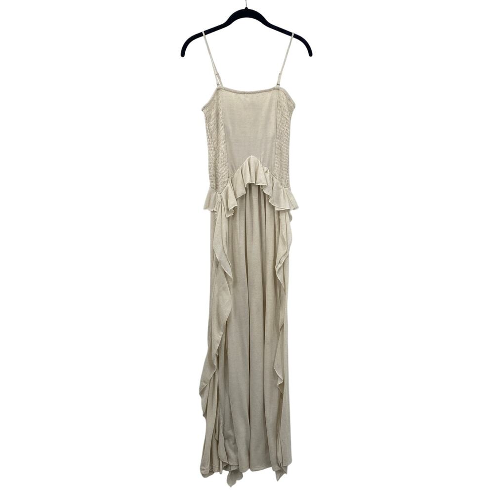 Free People Myra Maxi Dress Ruffled Convertible Straps Side Slits Linen Blend M - Picture 2 of 8